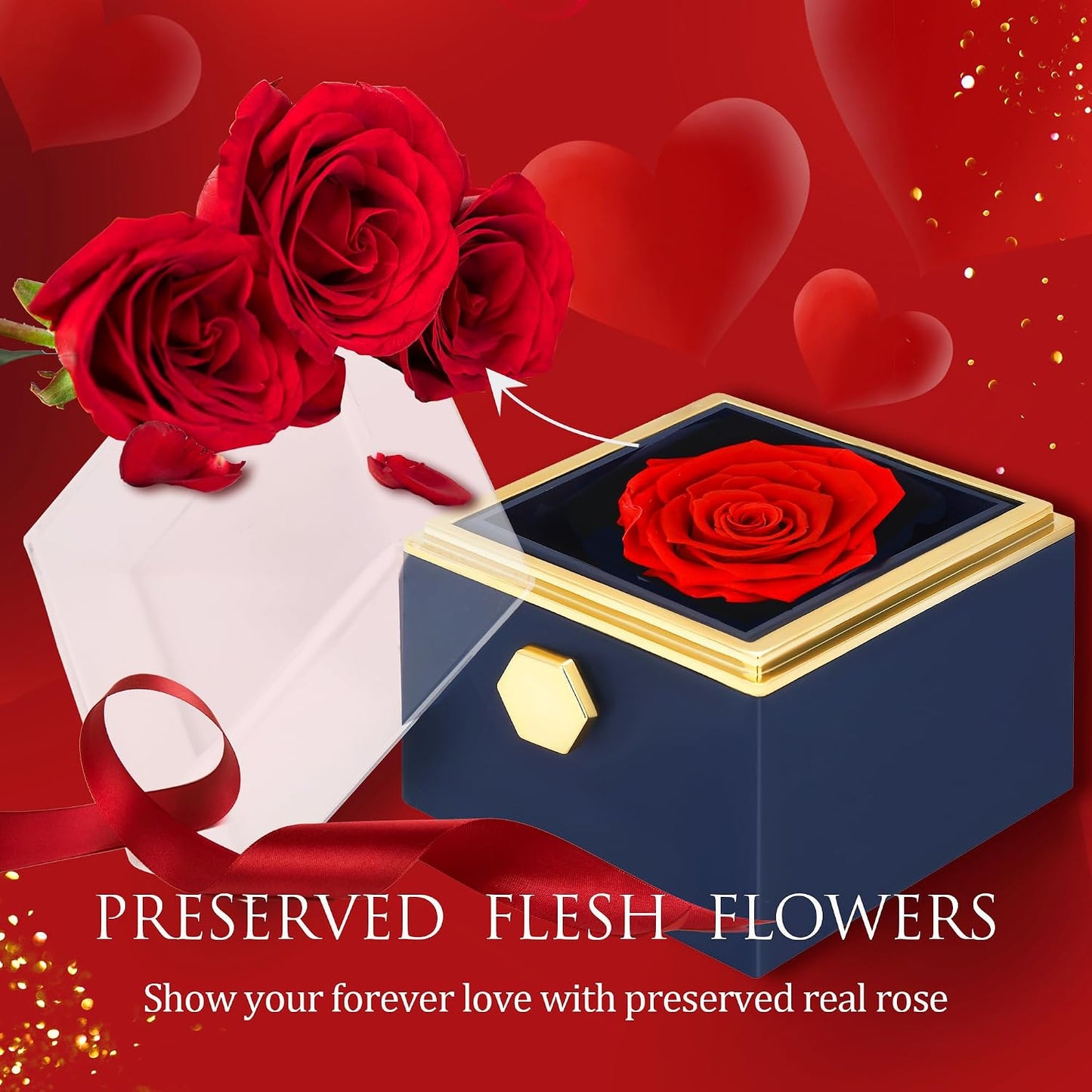 Preserved Red Real Rose with 925 Sterling Silver Love Knot Necklace Eternal Forever Flowers Gift for Girlfriend, Wife Daughter Mom on Birthday Chrismas Valentines Day Anniversary