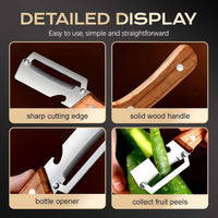 2Pcs Multifunctional Vegetable Peeler, 2-In-1 Peeler for Kitchen Stainless Steel Blade with Wooden Handle and Bottle Opener,Ultra-Sharp Kitchen Tool Vegetable and Fruit