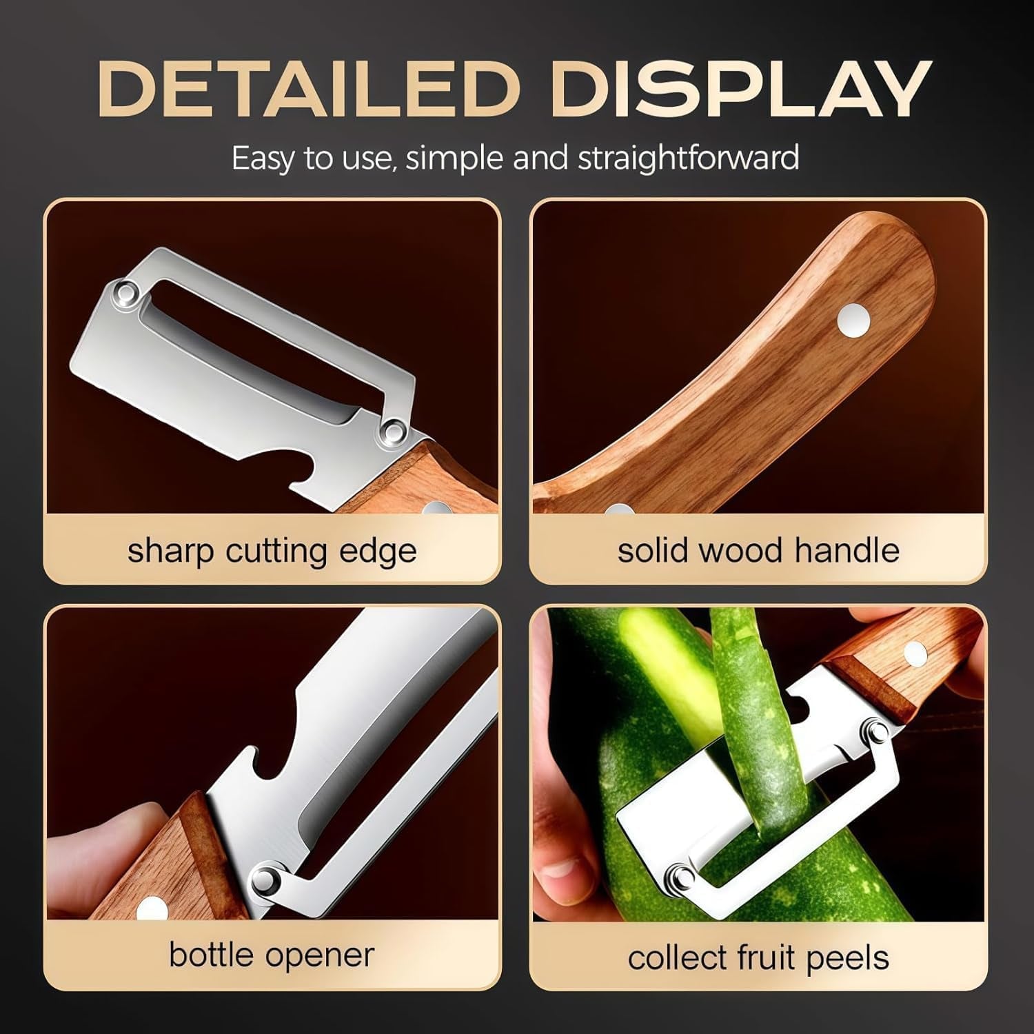 2Pcs Multifunctional Vegetable Peeler, 2-In-1 Peeler for Kitchen Stainless Steel Blade with Wooden Handle and Bottle Opener,Ultra-Sharp Kitchen Tool Vegetable and Fruit