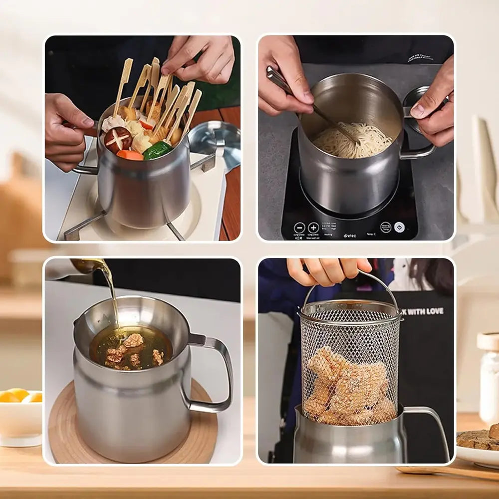Multiple cooking applications for stainless steel fryer pot