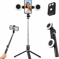 Black Tripod for Iphone with Light, Ring Light Holder for Iphone, Adjustable Selfie Stick Stand with Fill Light, Extendable Phone Tripod for Video Recording, Live Streaming, and Photography
