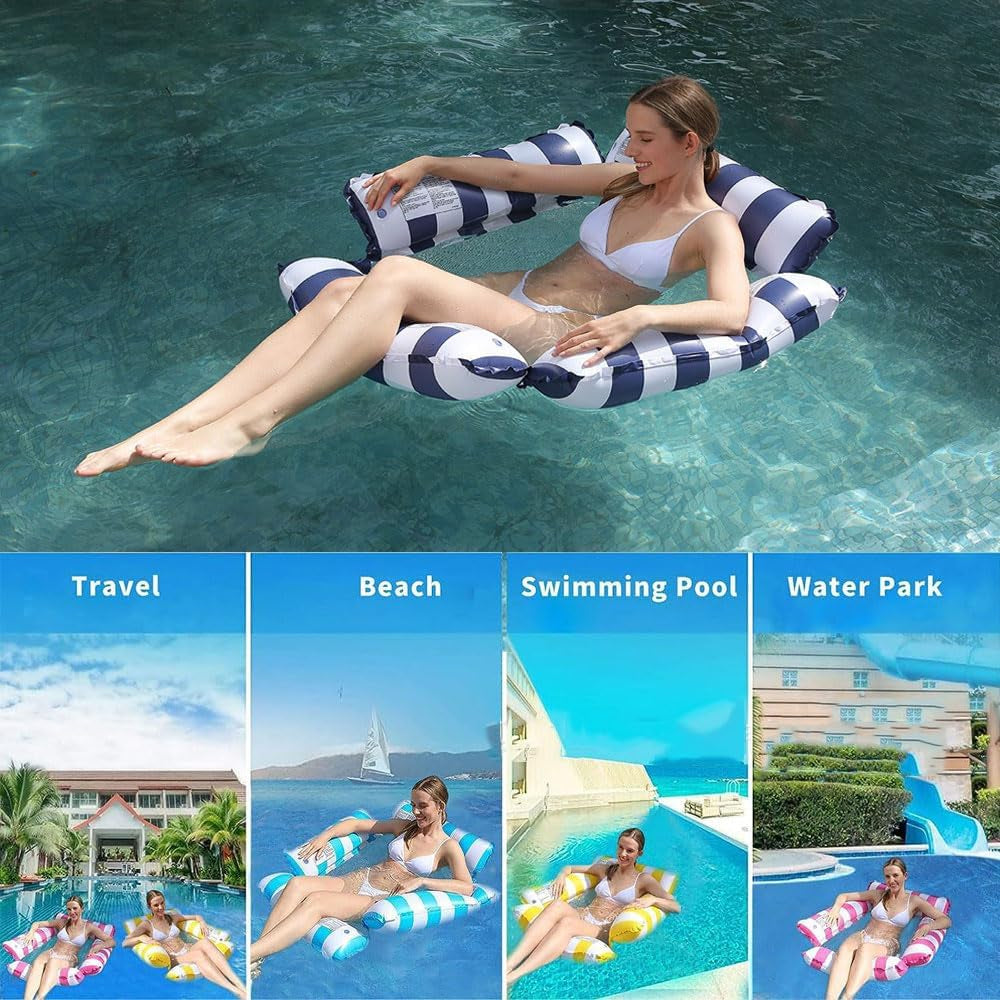 4-In-1 Inflatable Pool Floats Water Hammock, Multi-Purpose Pool Rafts Bed for Adults, Floating Bed Lounge Chair for Swimming Pool Beach Sea, Dark Blue