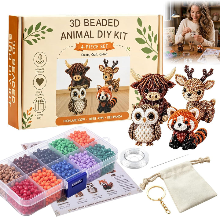 3D Beaded Animal Kit,Beaded Animal Kit,Cute Animal Beading Craft Set,Handmade Bead Art Mosaic Kit,Stress Relief Creative DIY Decoration Gifts for Beginner (Forest Friends)