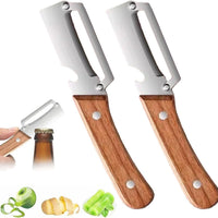 2Pcs Multifunctional Vegetable Peeler, 2-In-1 Peeler for Kitchen Stainless Steel Blade with Wooden Handle and Bottle Opener,Ultra-Sharp Kitchen Tool Vegetable and Fruit