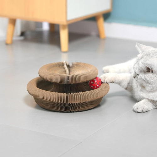 Kitty Curls Interactive Cat Toy - Foldable Accordion Scratch Pad with Ball, Recyclable Design (Pink)
