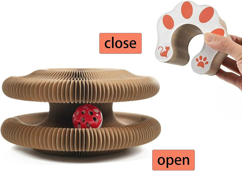 Kitty Curls Interactive Cat Toy - Foldable Accordion Scratch Pad with Ball, Recyclable Design (Pink)