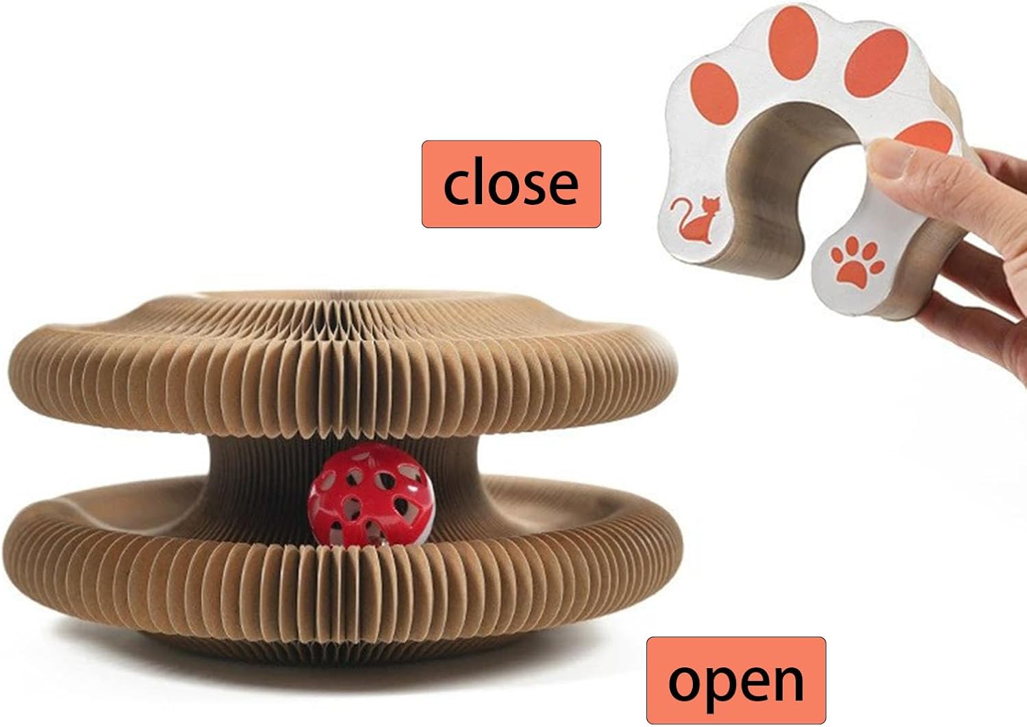 Kitty Curls Interactive Cat Toy - Foldable Accordion Scratch Pad with Ball, Recyclable Design (Pink)
