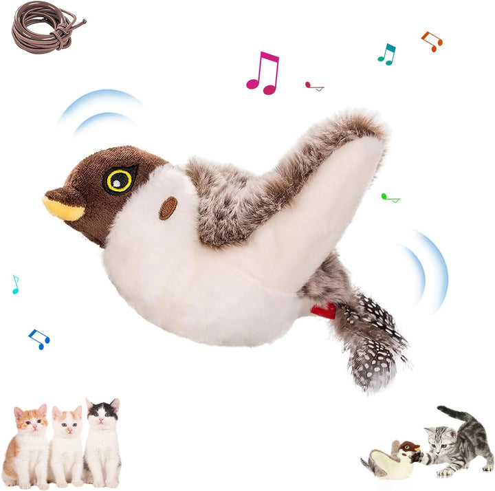 Interactive Chirping Bird Cat Toys with Flapping Wings,2025 Simulated Chirping Bird Cat Toy,Flying Bird Cats Toy,Flying Simulation Electric Sparrow Shakingtoys for Indoor Pets