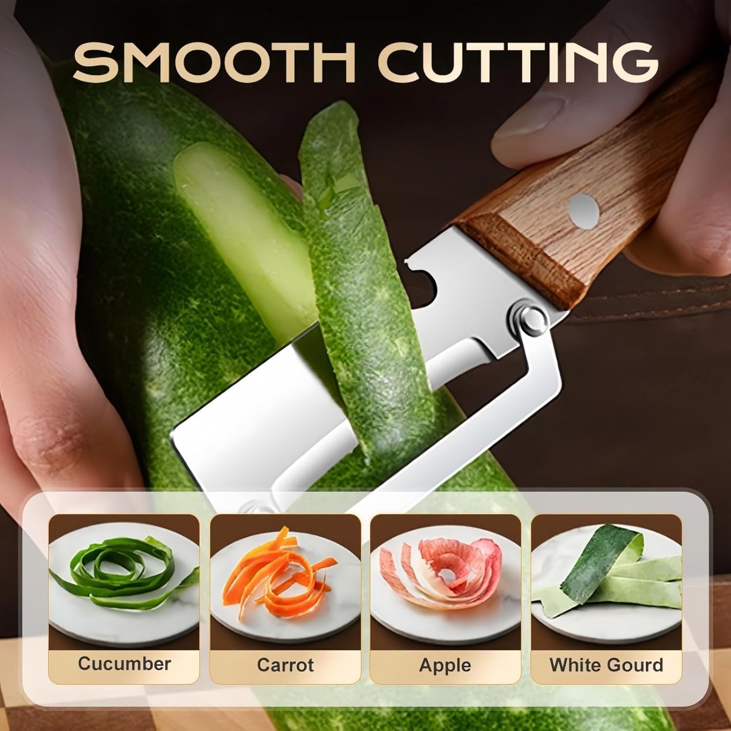 2Pcs Multifunctional Vegetable Peeler, 2-In-1 Peeler for Kitchen Stainless Steel Blade with Wooden Handle and Bottle Opener,Ultra-Sharp Kitchen Tool Vegetable and Fruit