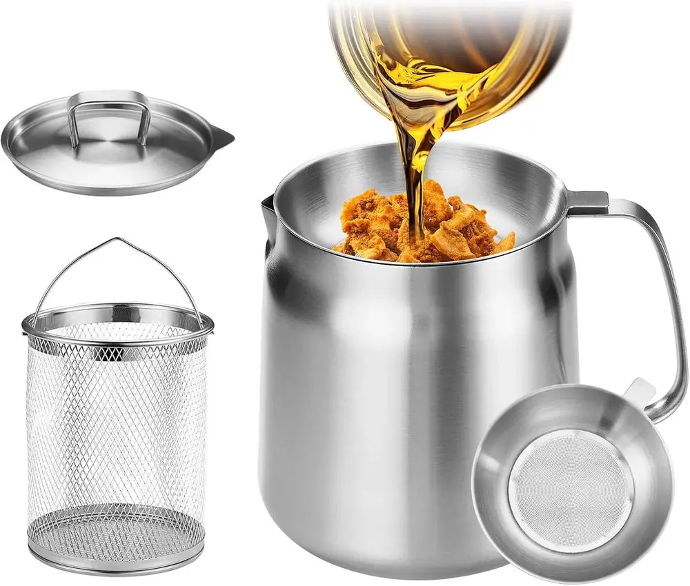 Stainless steel frying pot with lid basket and strainer