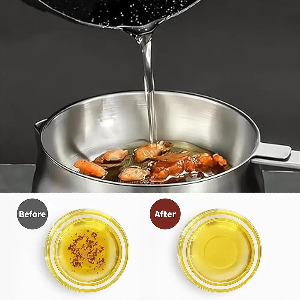 Illustration of removing food particles from used cooking oil