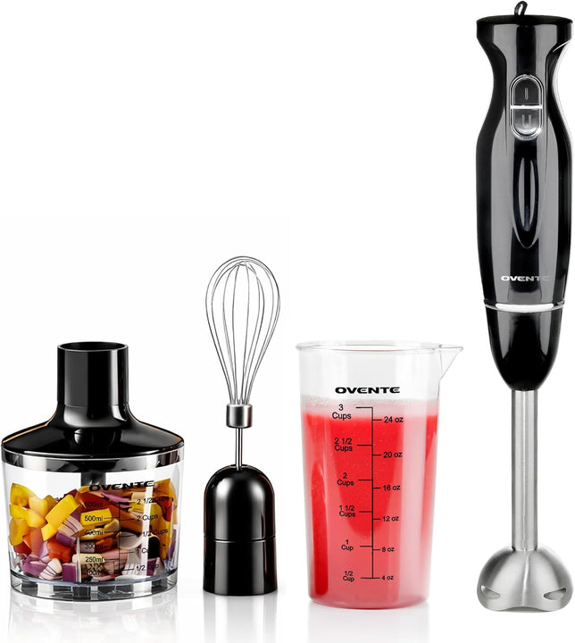Immersion Hand Blender Set, 300W Electric Handheld Stick Mixer, 2 Mixing Speeds with Stainless Steel Blades, Egg Whisk, Beaker & Bpa-Free Food Chopper, Black HS565B