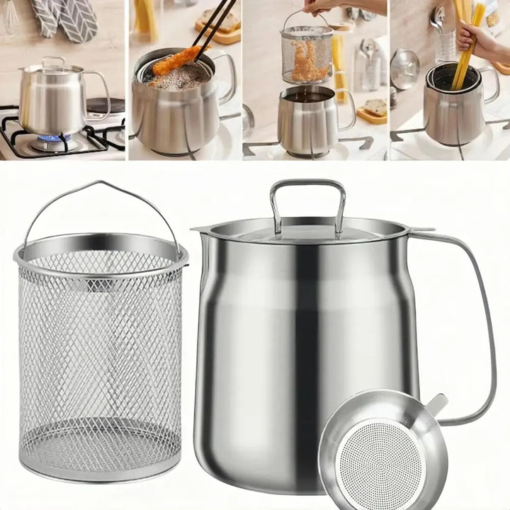 Stainless Steel Deep Fryer Pot with Basket & Strainer