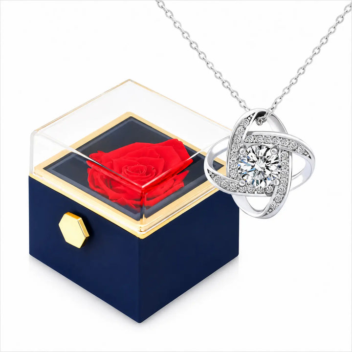 Preserved Red Rose with Love Knot Necklace