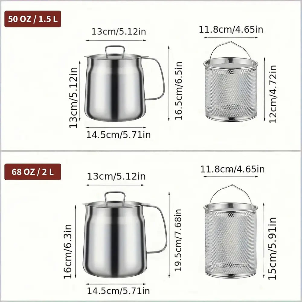 Detailed 50oz and 68oz fryer pot dimensions