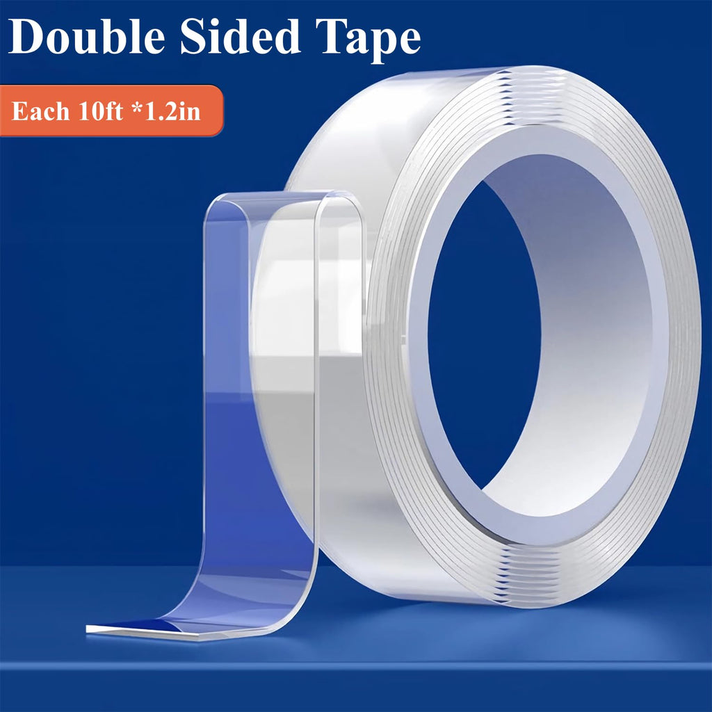 2 Rolls Double Sided Tape Heavy Duty, Clear Nano Tape, Waterproof Removable Extra Strong Adhesive Mounting Tape for Poster Photo Wall Decor Carpet Rug Tape, 1.18 Inch X 240 Inch (10 Feet per Roll)