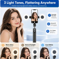 Black Tripod for Iphone with Light, Ring Light Holder for Iphone, Adjustable Selfie Stick Stand with Fill Light, Extendable Phone Tripod for Video Recording, Live Streaming, and Photography