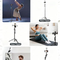 Black Tripod for Iphone with Light, Ring Light Holder for Iphone, Adjustable Selfie Stick Stand with Fill Light, Extendable Phone Tripod for Video Recording, Live Streaming, and Photography