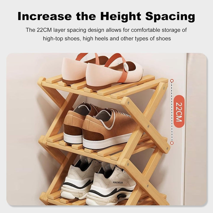 Bamboo Shoe Rack for Entryway, Free Standing Shoe Racks Shelf Closet, Widen Foldable Vertical Shoe Storage Organizer for Living Room